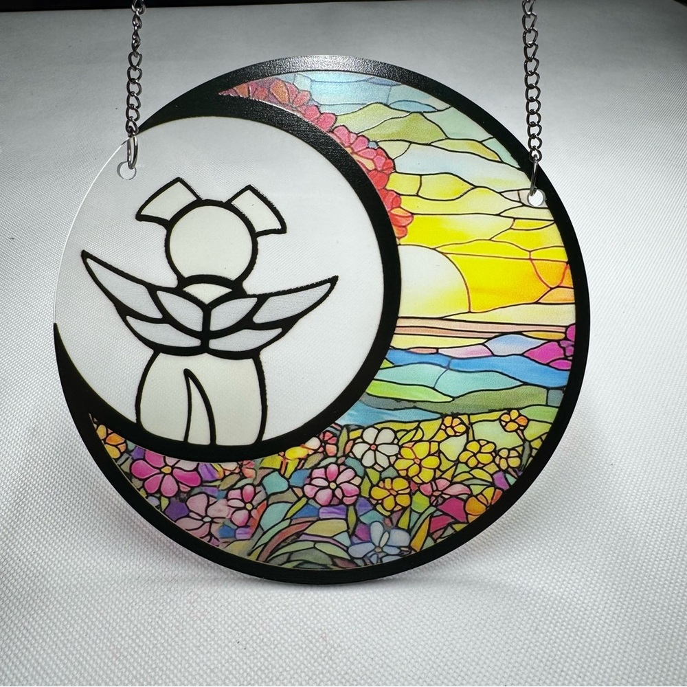 Stained Glass Flower Moon Dog Memorial Gifts for Loss of Dog Suncatcher
